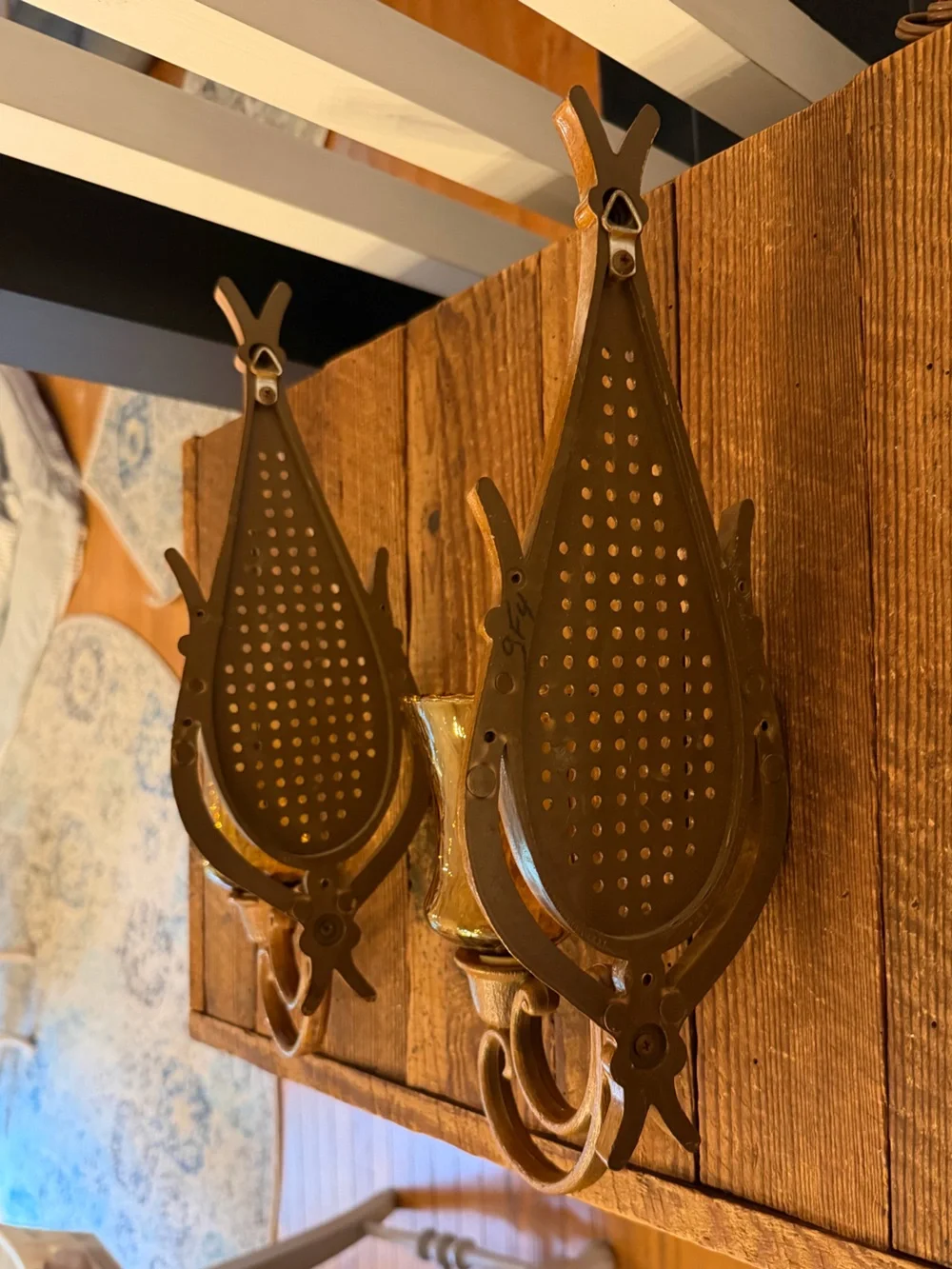 Pair of vintage Homco BOHO farmhouse candle wall sconces